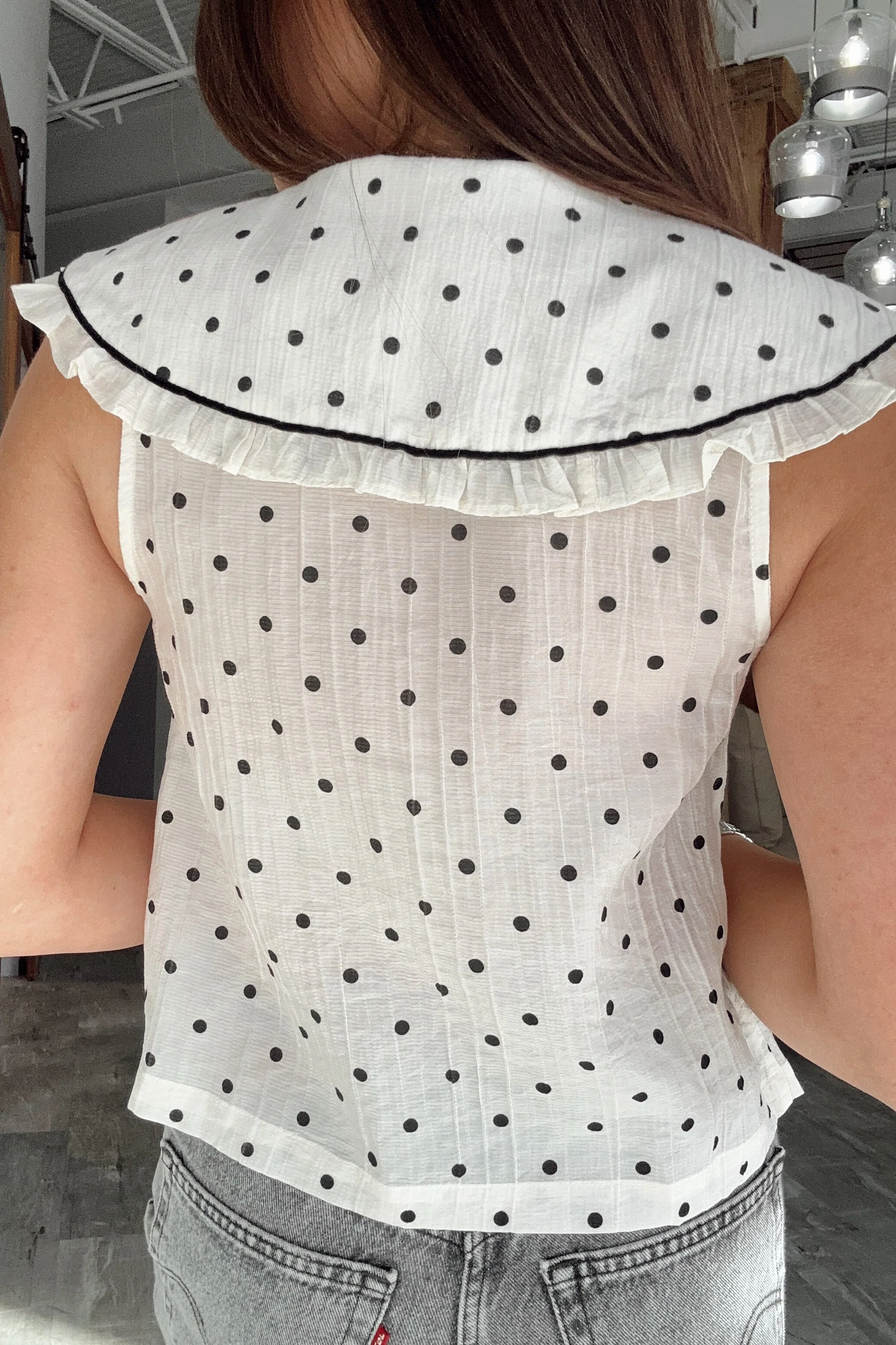 Raelyn Ivory & Black Polka Dot Collar Tank - Image 3