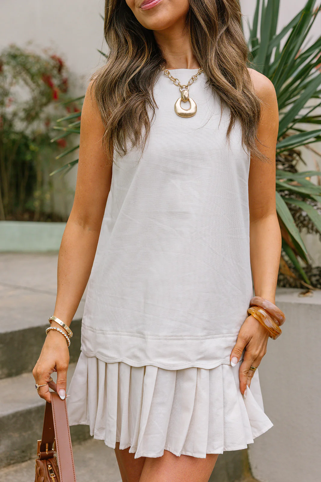 Raelyn Oatmeal Linen Flare Mini Dress - Image 3