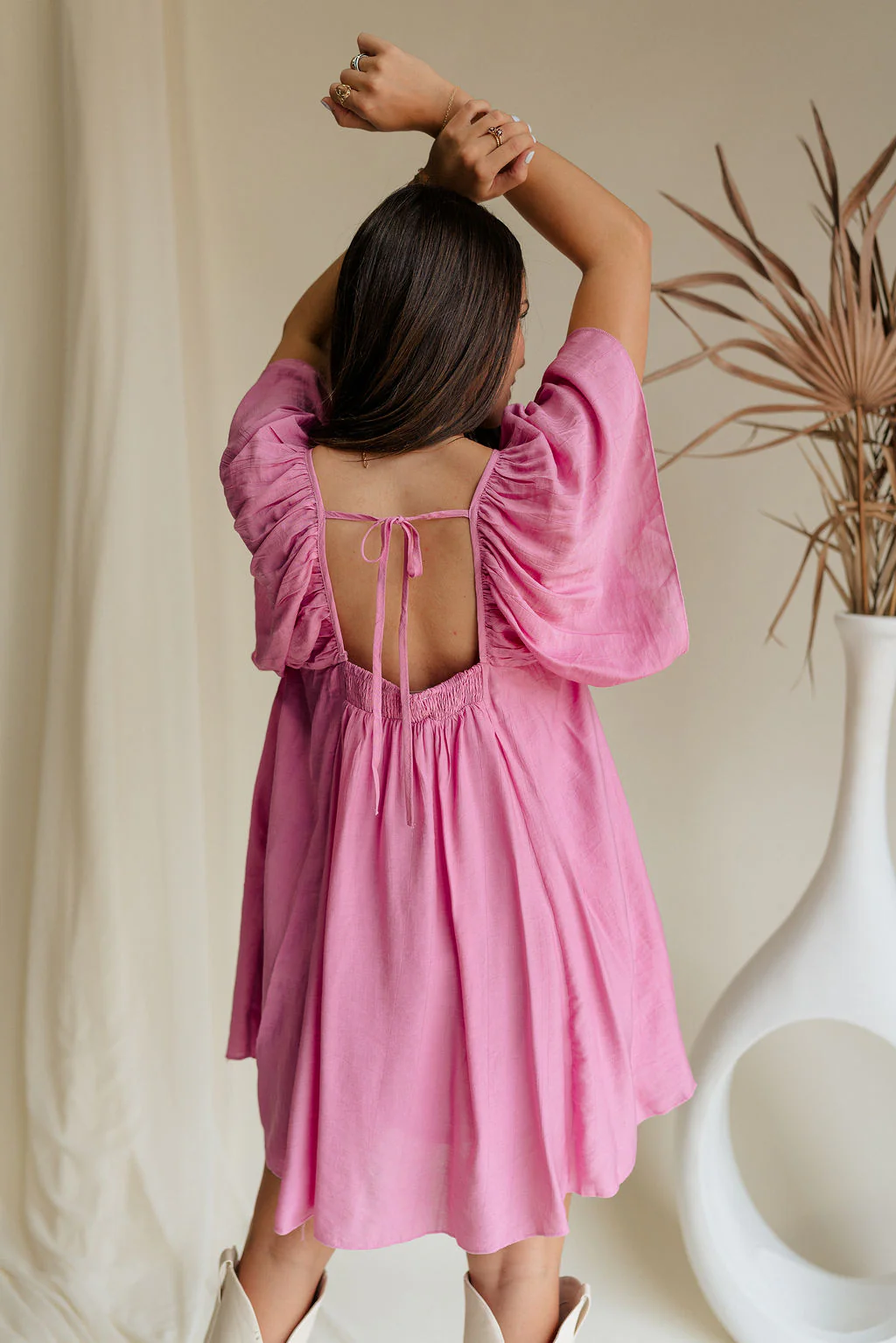 Raelynn Pink Short Puff Sleeve Mini Dress - Image 10