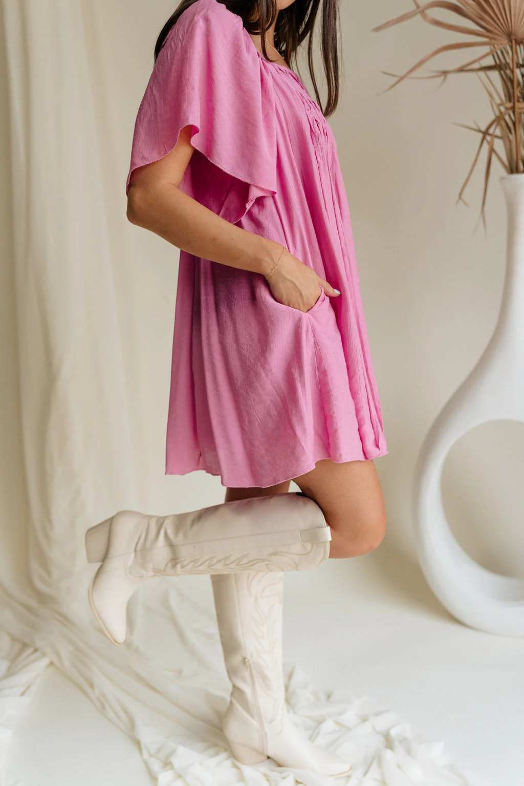 Raelynn Pink Short Puff Sleeve Mini Dress - Image 2