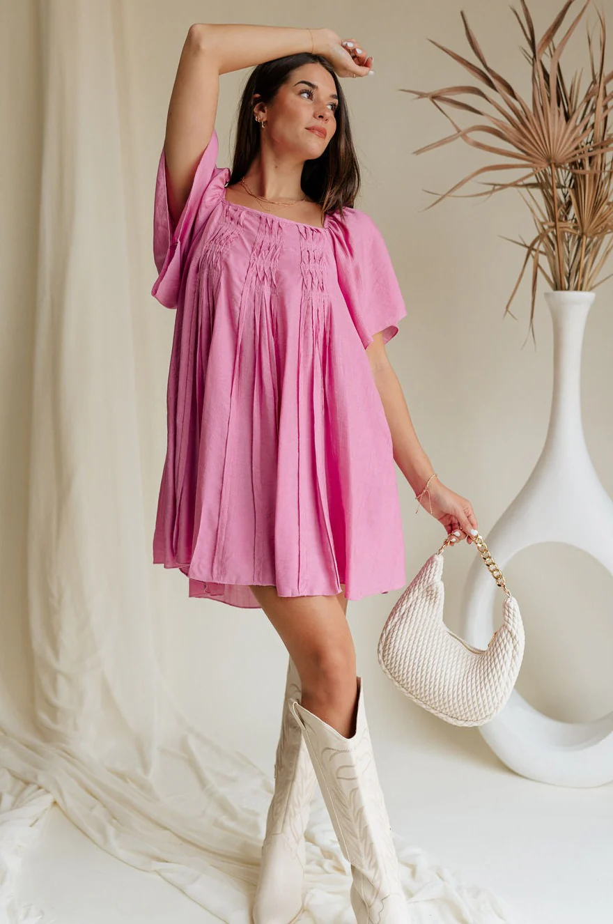 Raelynn Pink Short Puff Sleeve Mini Dress - Image 3