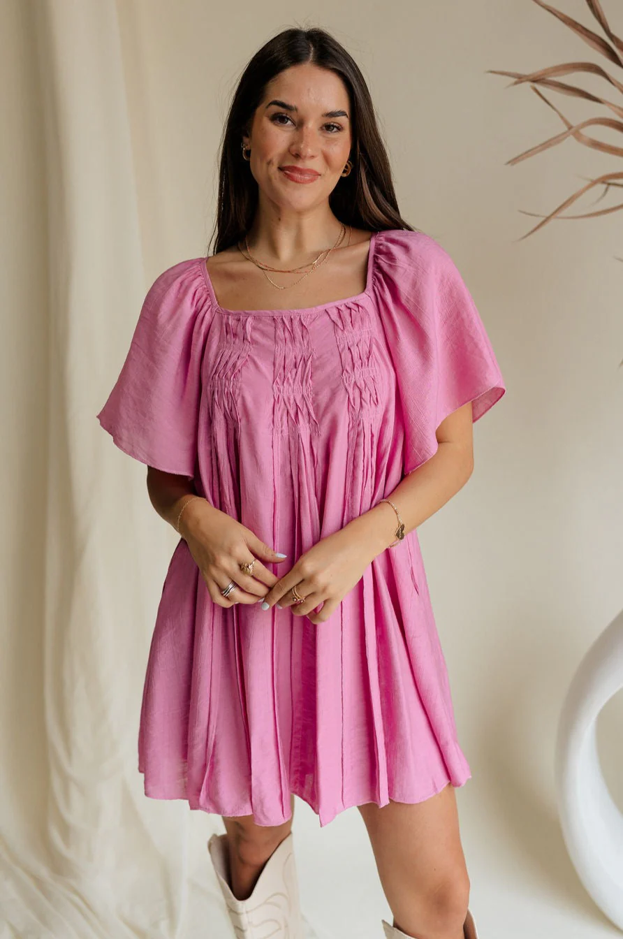 Raelynn Pink Short Puff Sleeve Mini Dress - Image 5