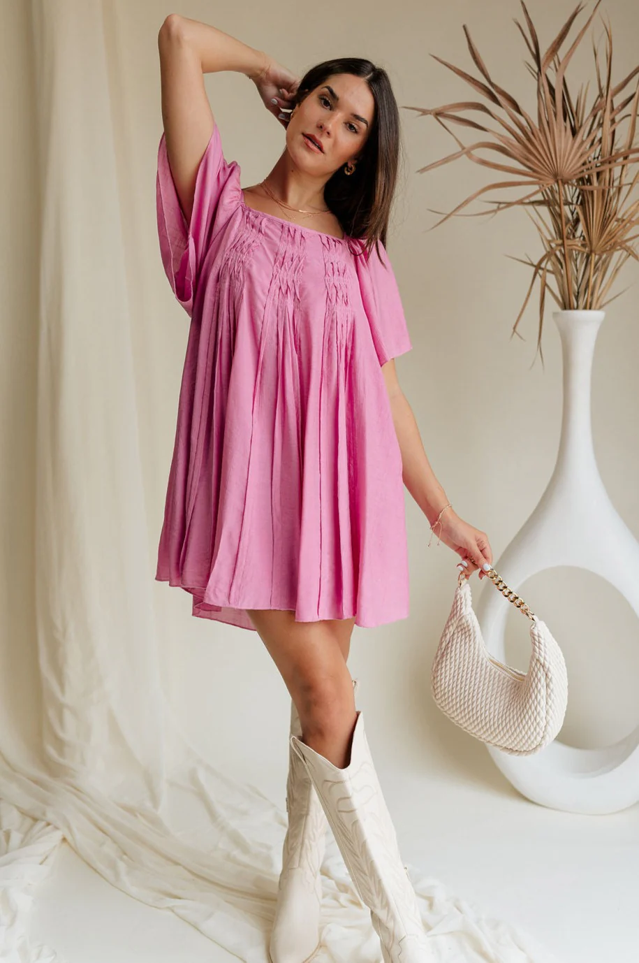 Raelynn Pink Short Puff Sleeve Mini Dress - Image 6