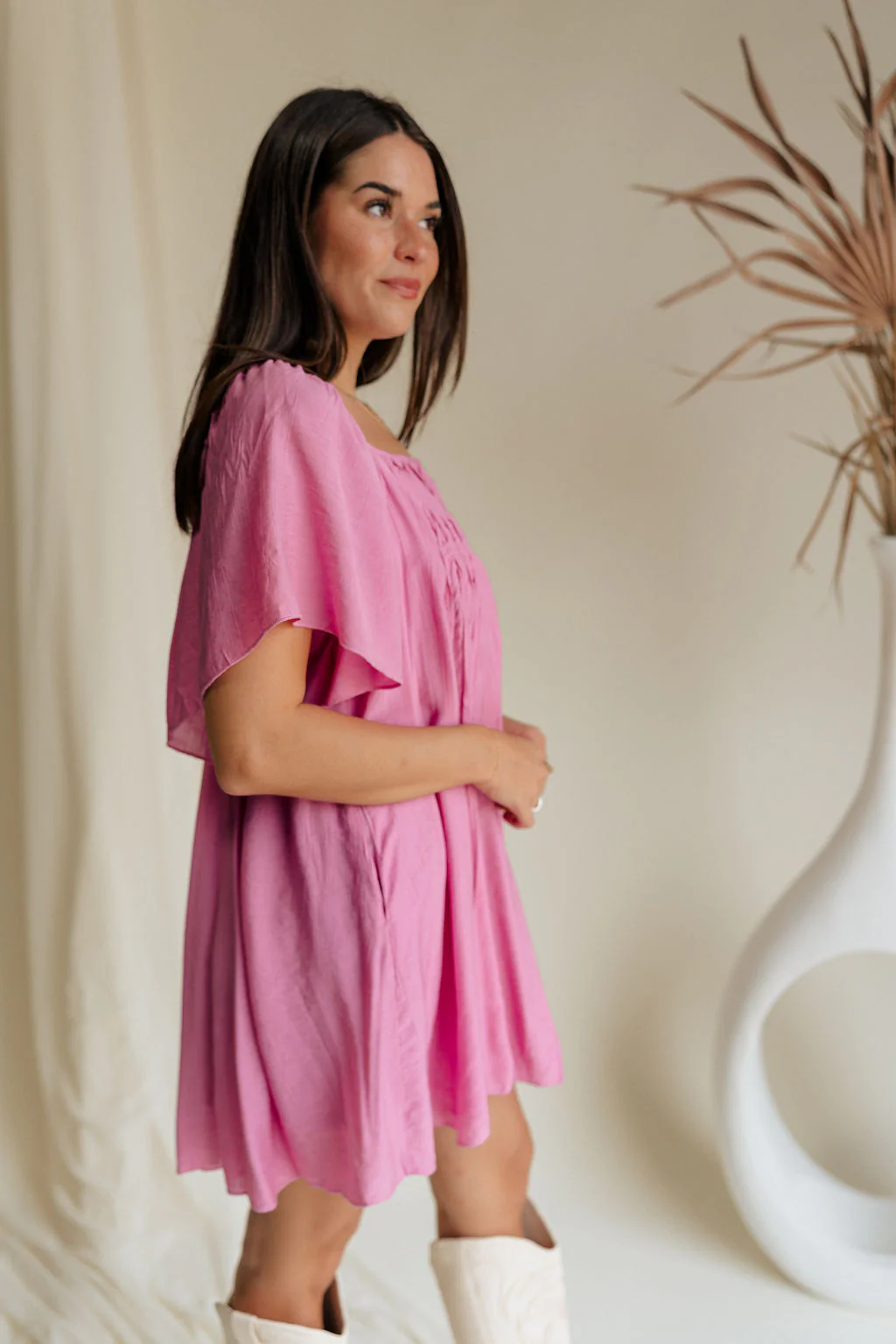 Raelynn Pink Short Puff Sleeve Mini Dress - Image 7