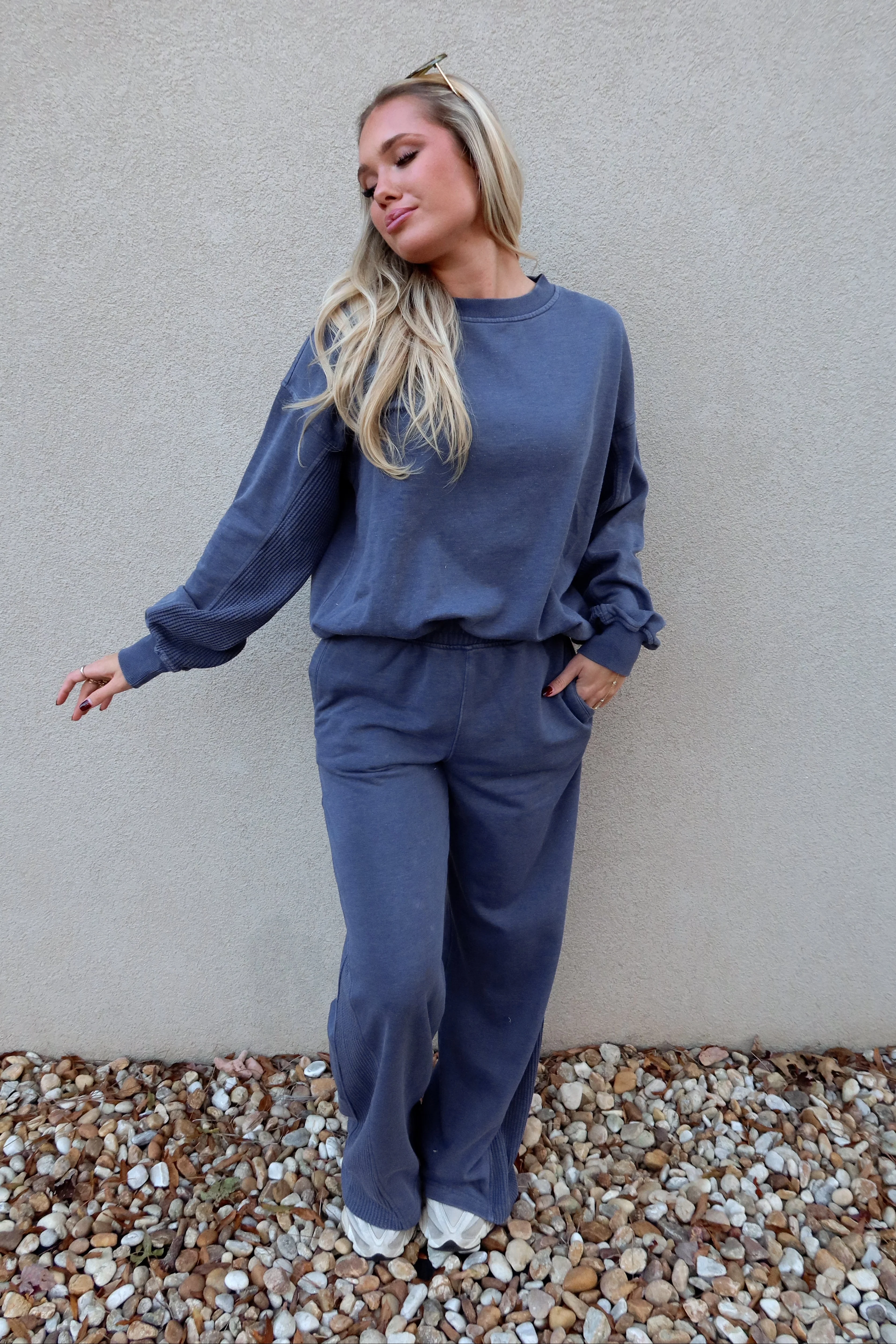 Ragan Navy Knit Wide Leg Pants