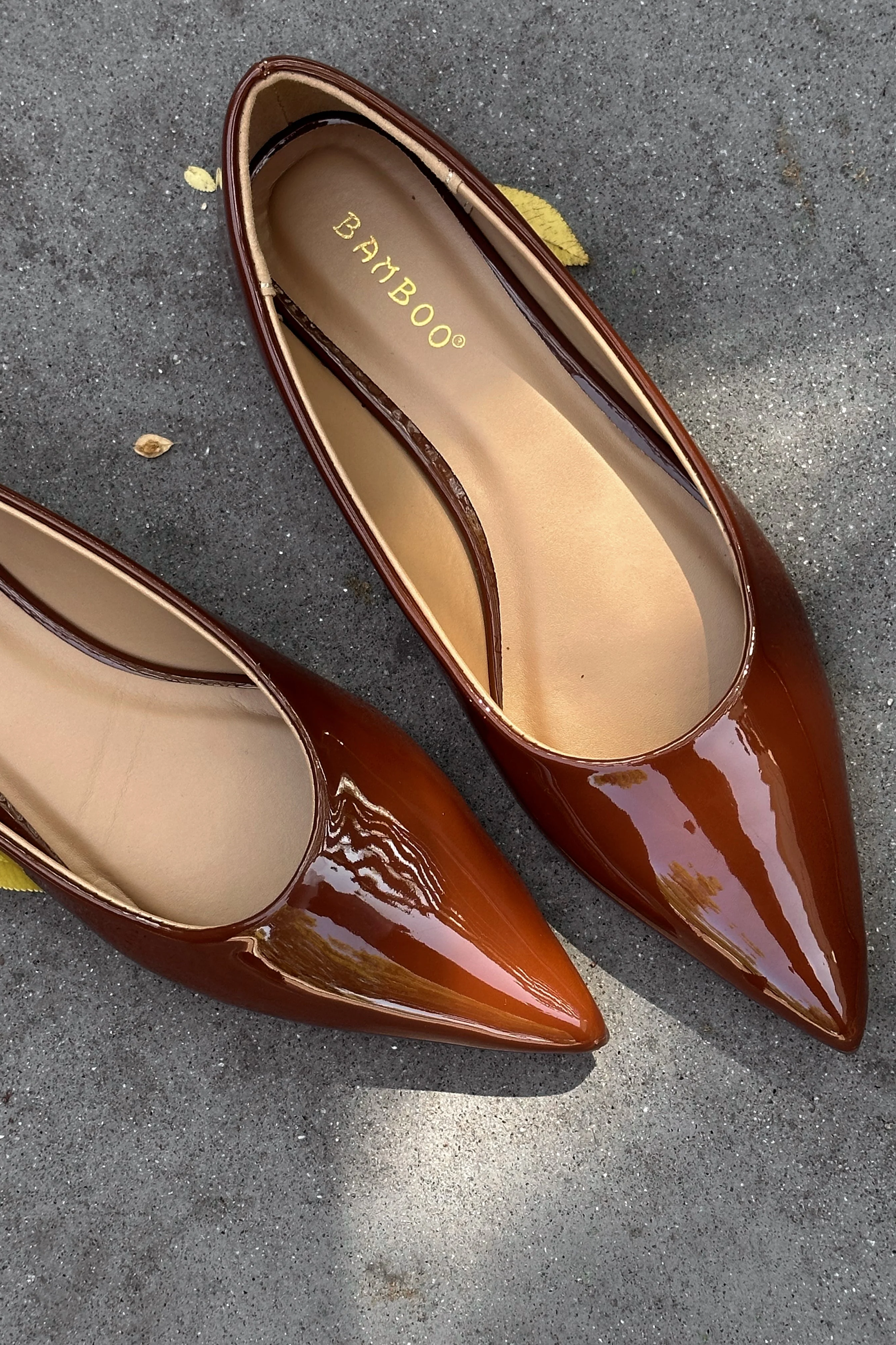 Rational Brown Patent Leather Pointed Toe Flats - Image 2