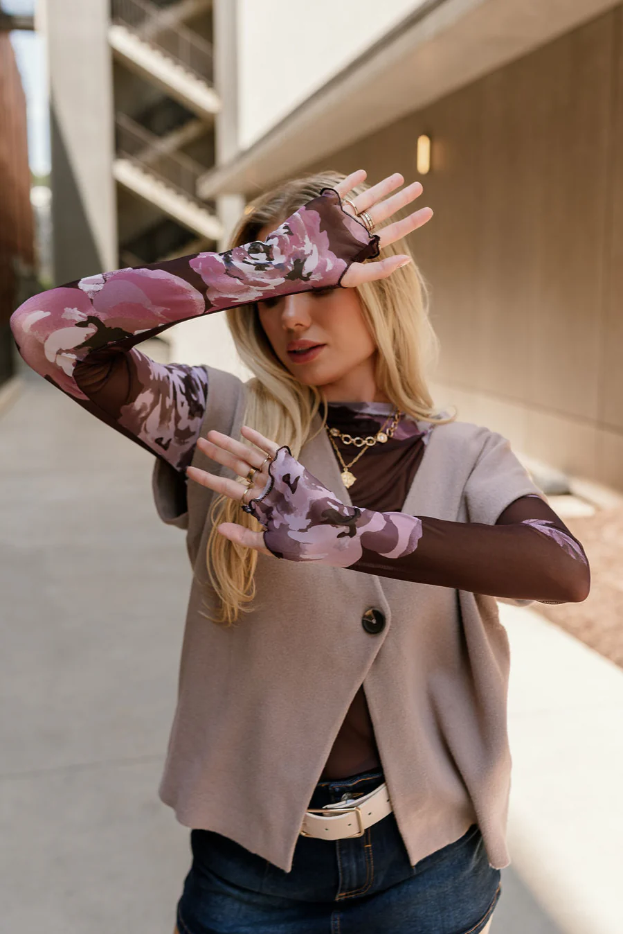 Raven Purple Floral Mesh Long Sleeve Top