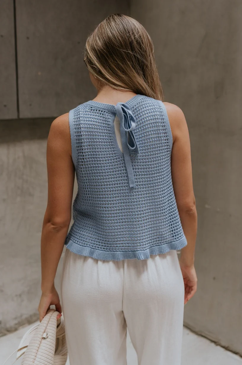 Raya Dusty Blue Knit Ruffle Tank - Image 3