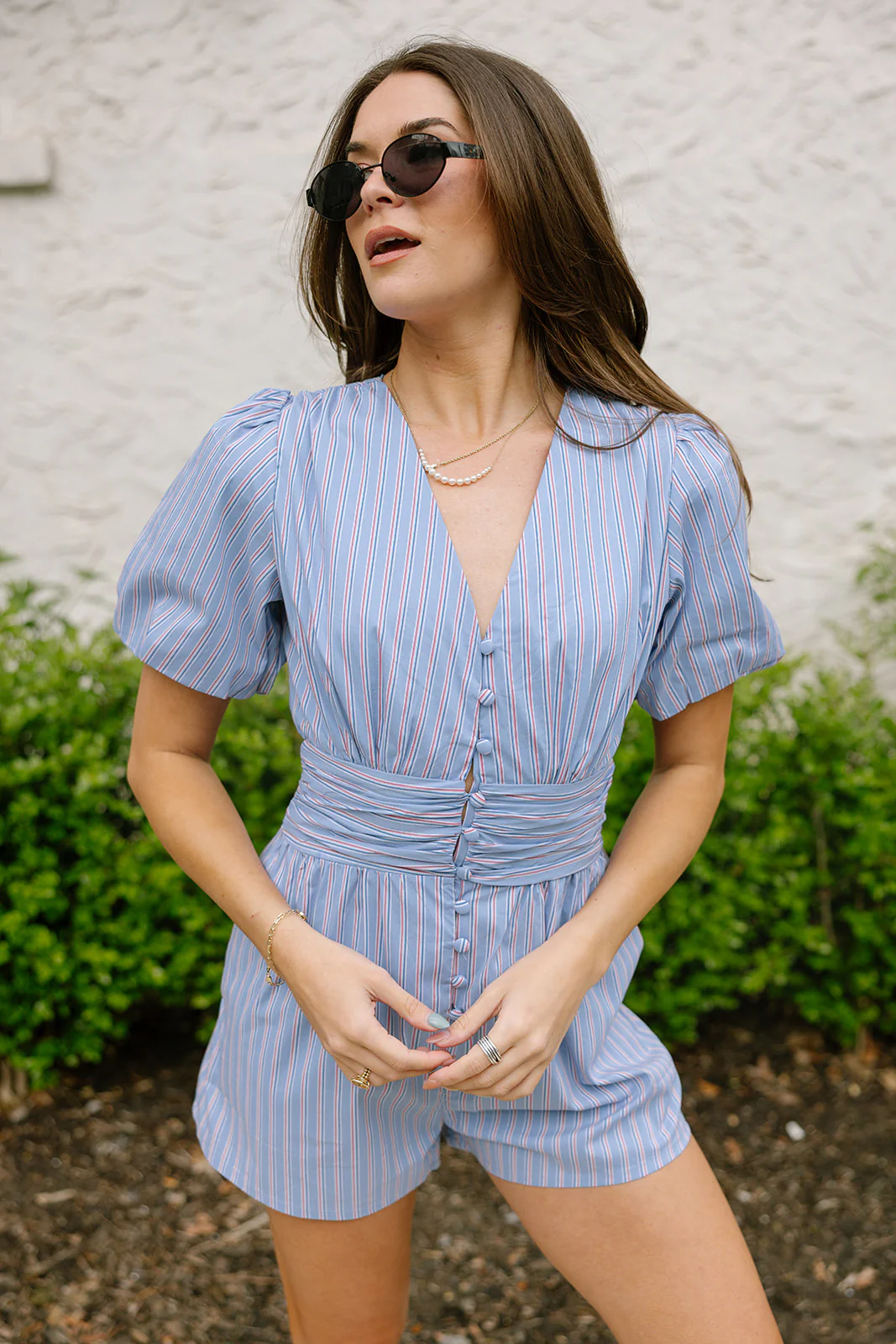 Reagan Blue & Red Stripe Short Sleeve Romper - Image 6