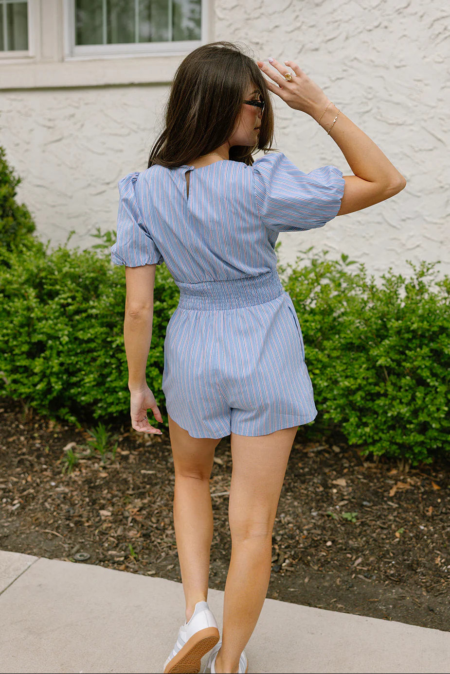 Reagan Blue & Red Stripe Short Sleeve Romper - Image 7