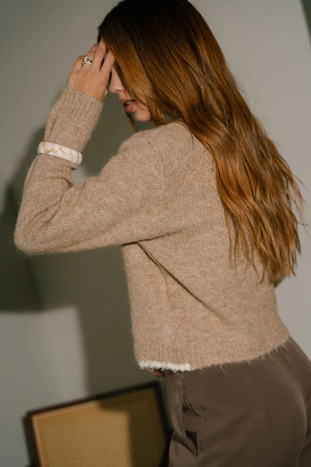 Reagan Taupe & Cream Button-Up Cardigan - Image 3