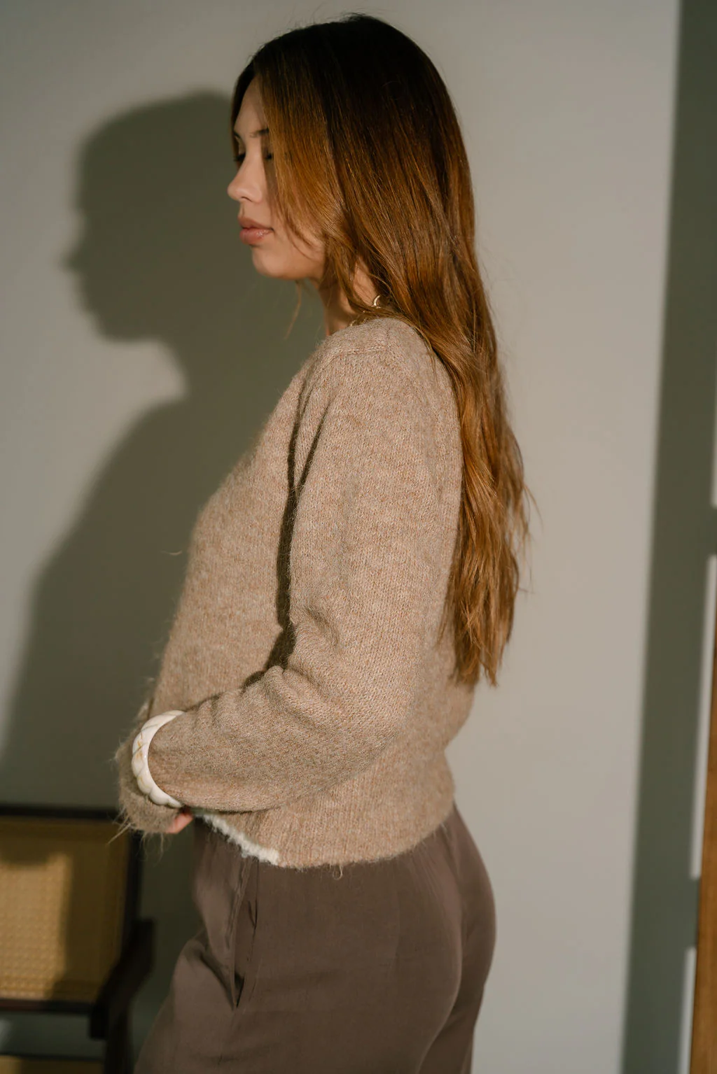 Reagan Taupe & Cream Button-Up Cardigan - Image 6