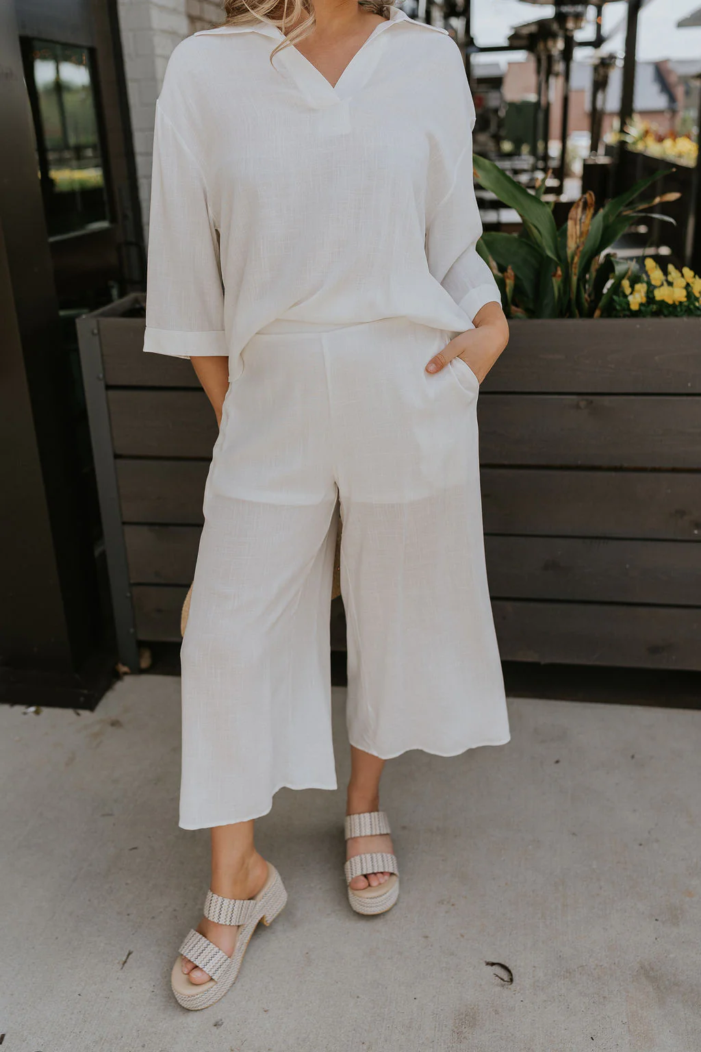 Rebecca Ivory Linen Cropped Pants