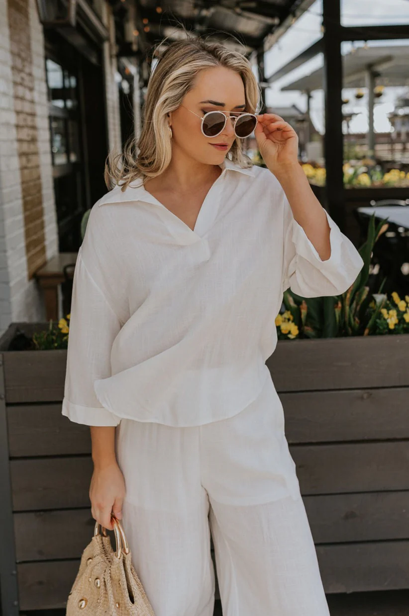 Rebecca Ivory Linen Top