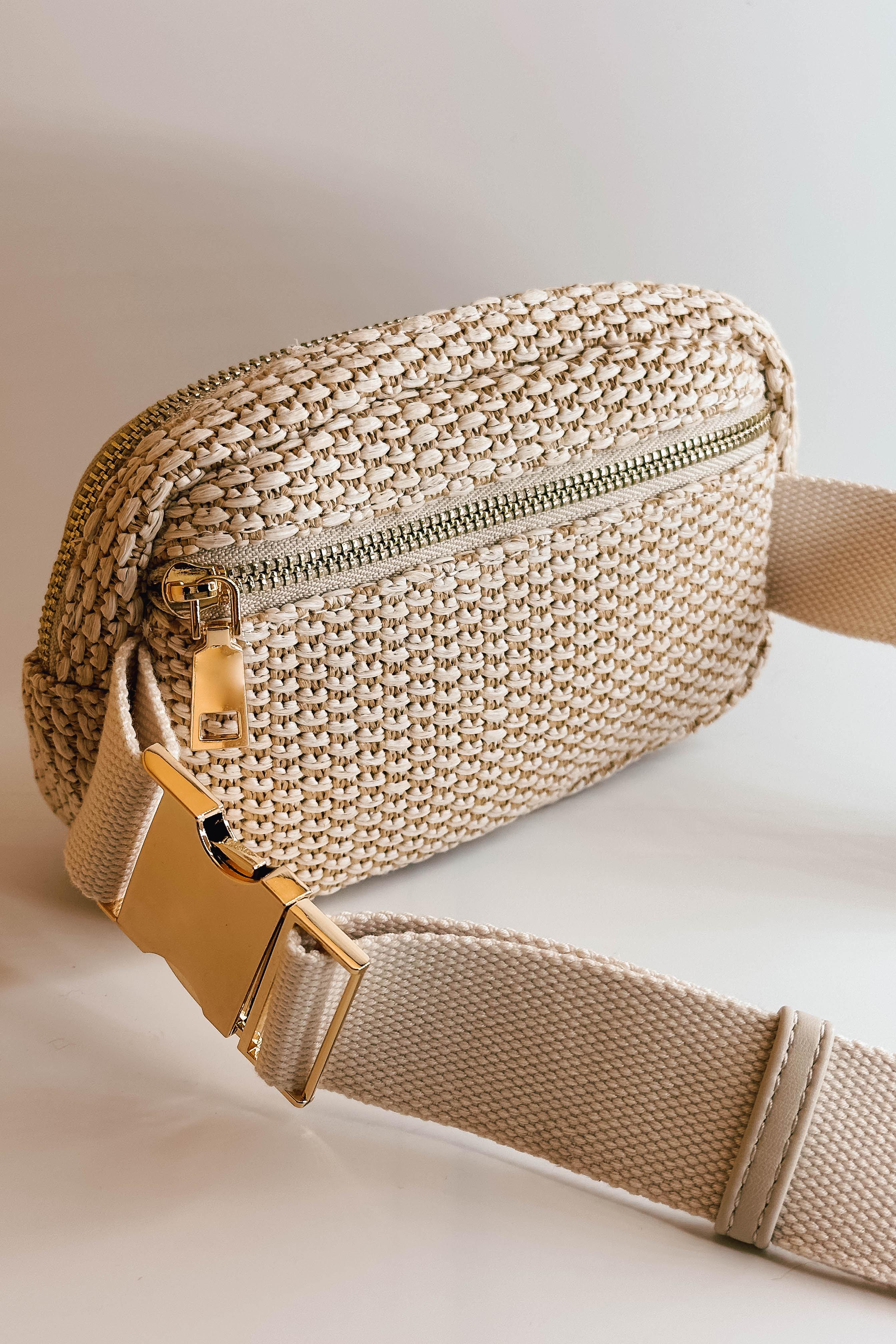 Rebecca Ivory Woven Sling Bag