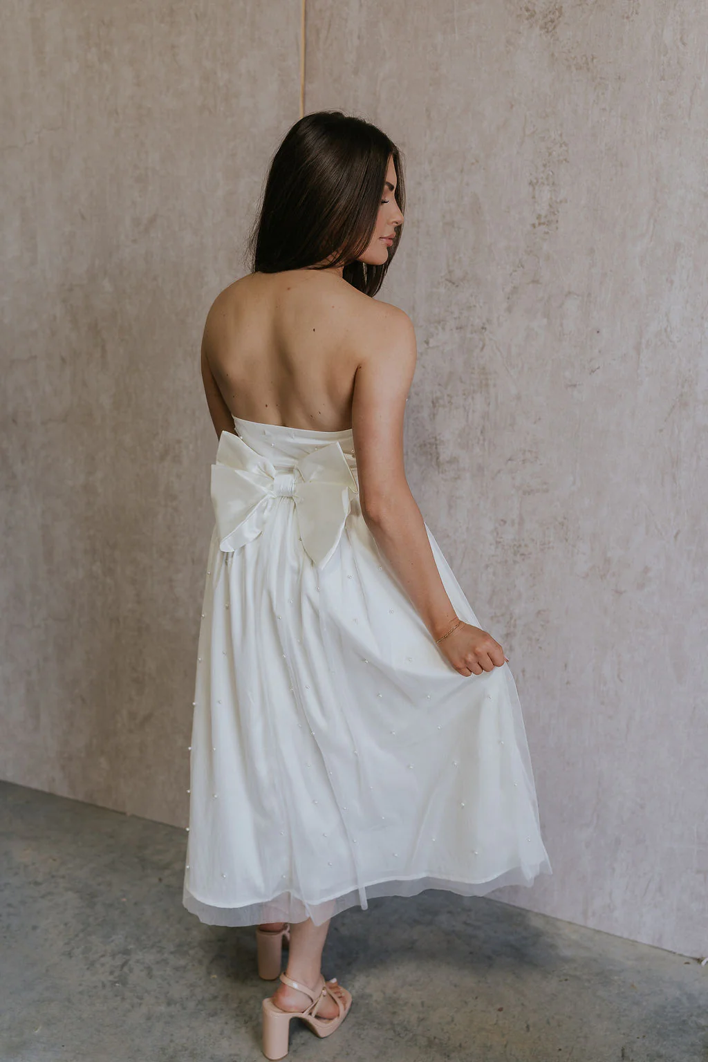 Rebecca Off White Pearl Bow Midi Dress - Image 2