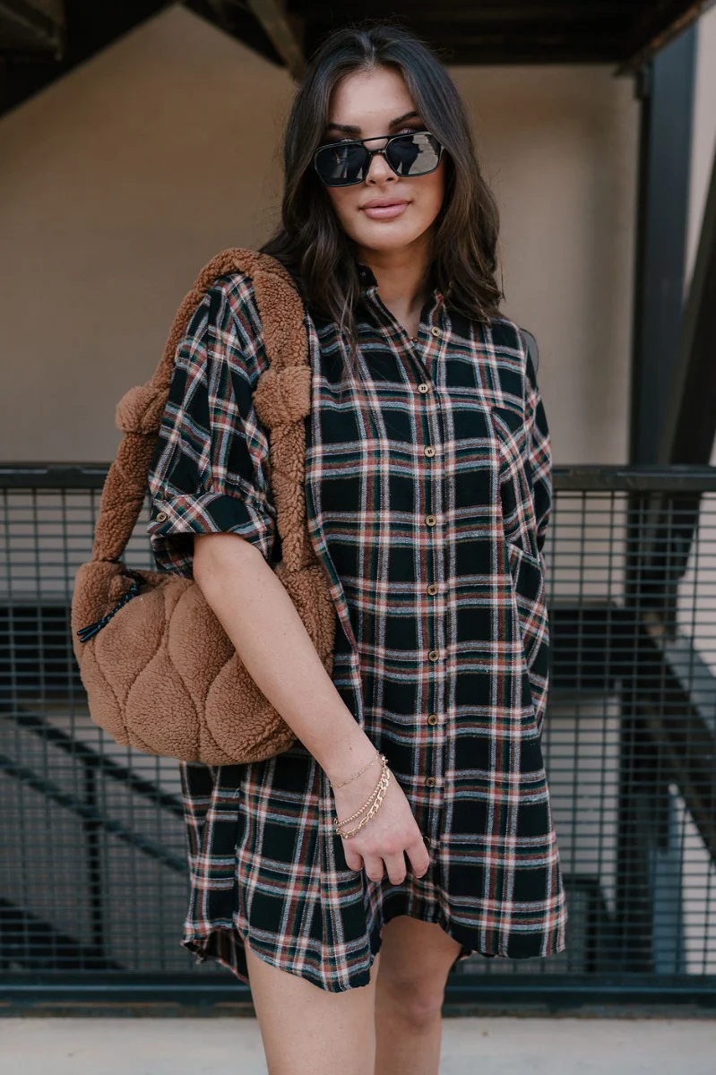 Rebekah Black Multi Plaid Button-Up Dress