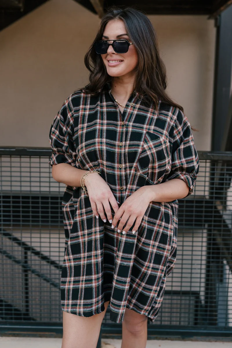 Rebekah Black Multi Plaid Button-Up Dress - Image 3
