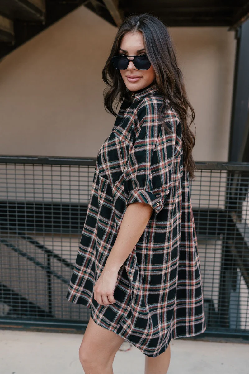 Rebekah Black Multi Plaid Button-Up Dress - Image 6