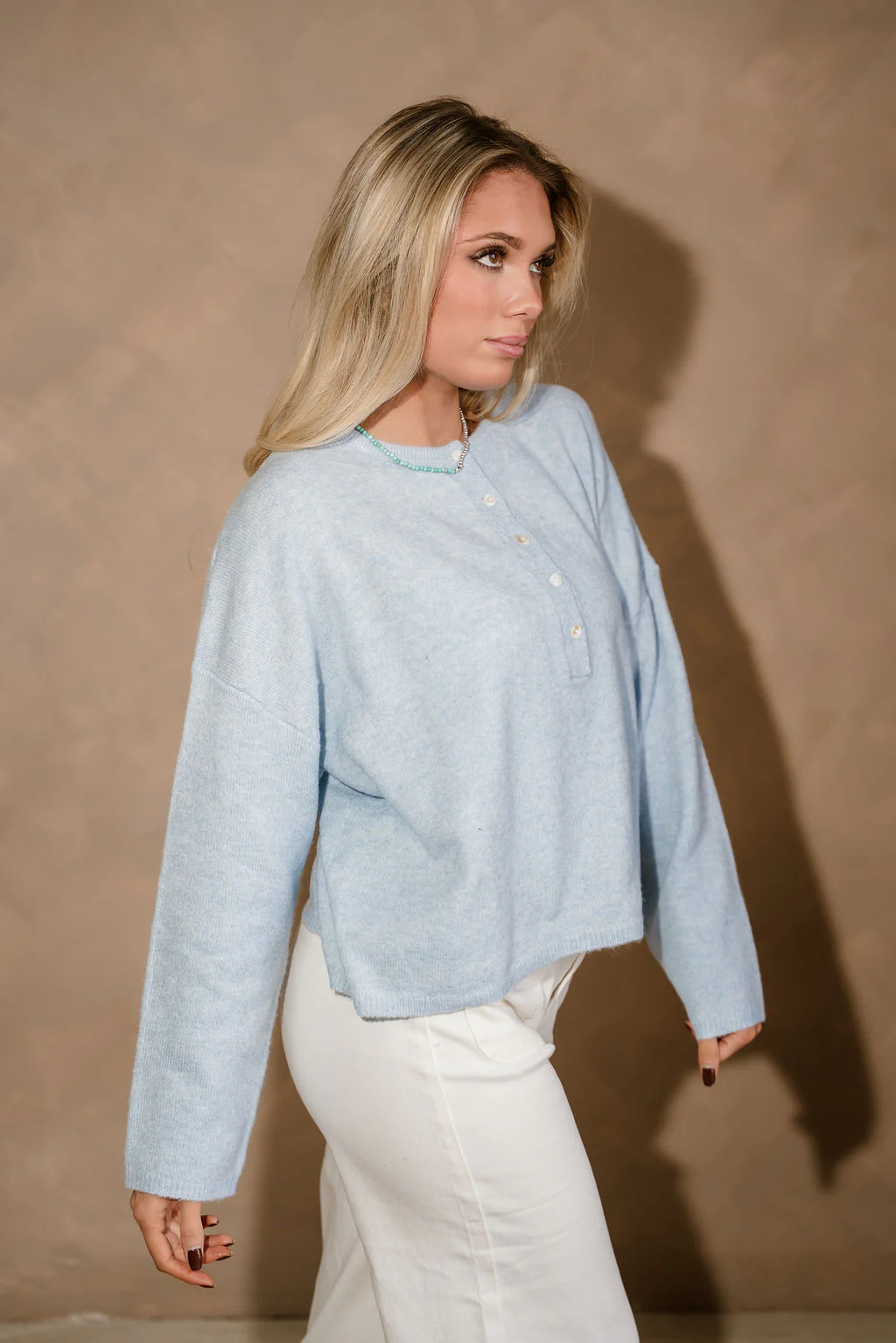 Reese Light Blue Quarter Button Sweater - Image 6