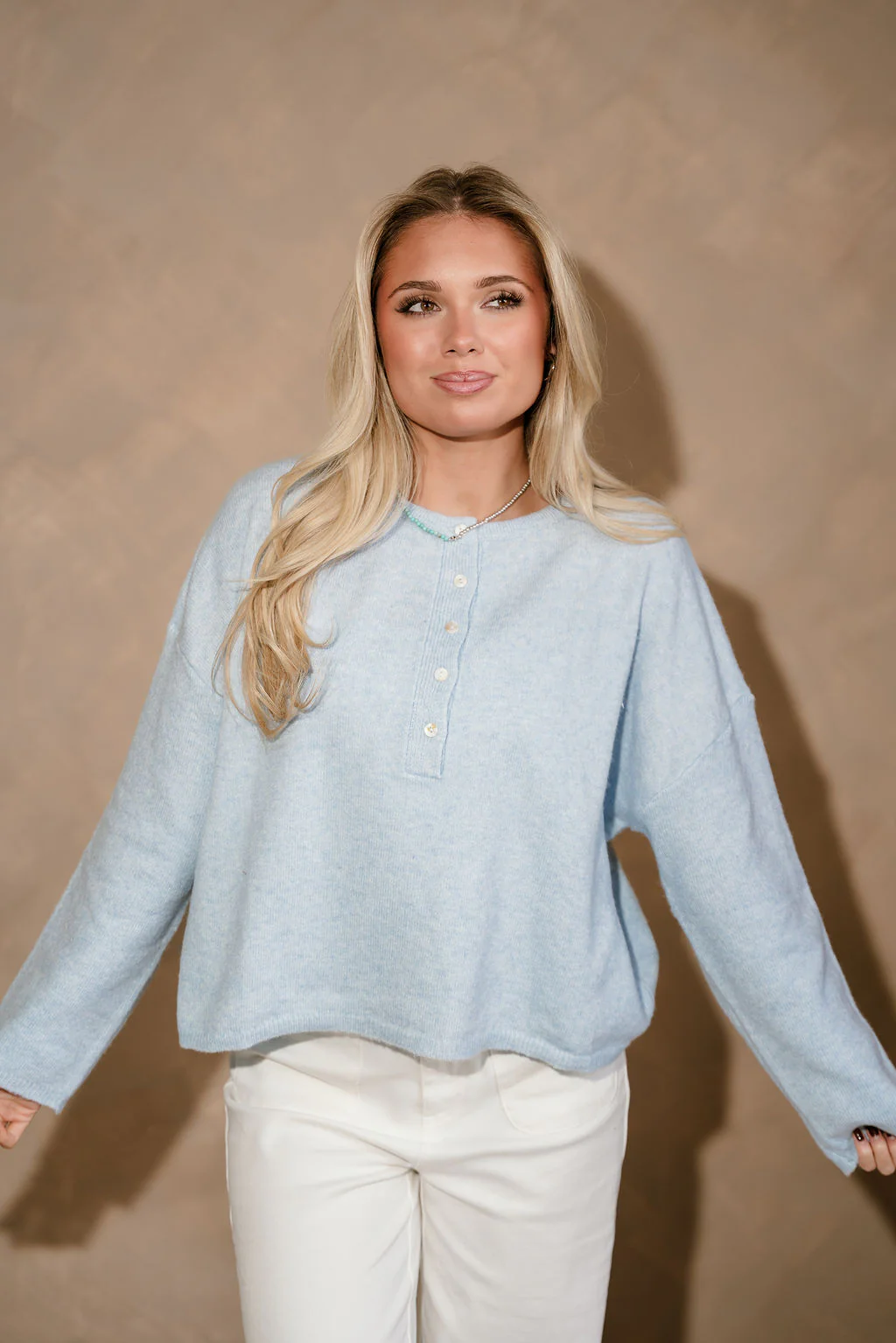 Reese Light Blue Quarter Button Sweater - Image 7
