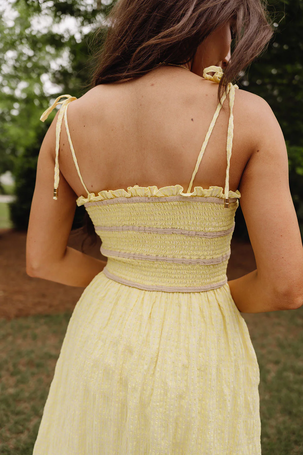 Reese Yellow & Taupe Smocked Midi Dress - Image 4