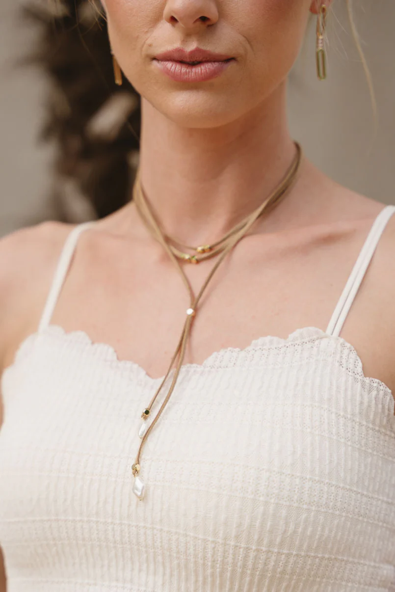 Regan Layered Taupe Suede Lariat Necklace - Image 2