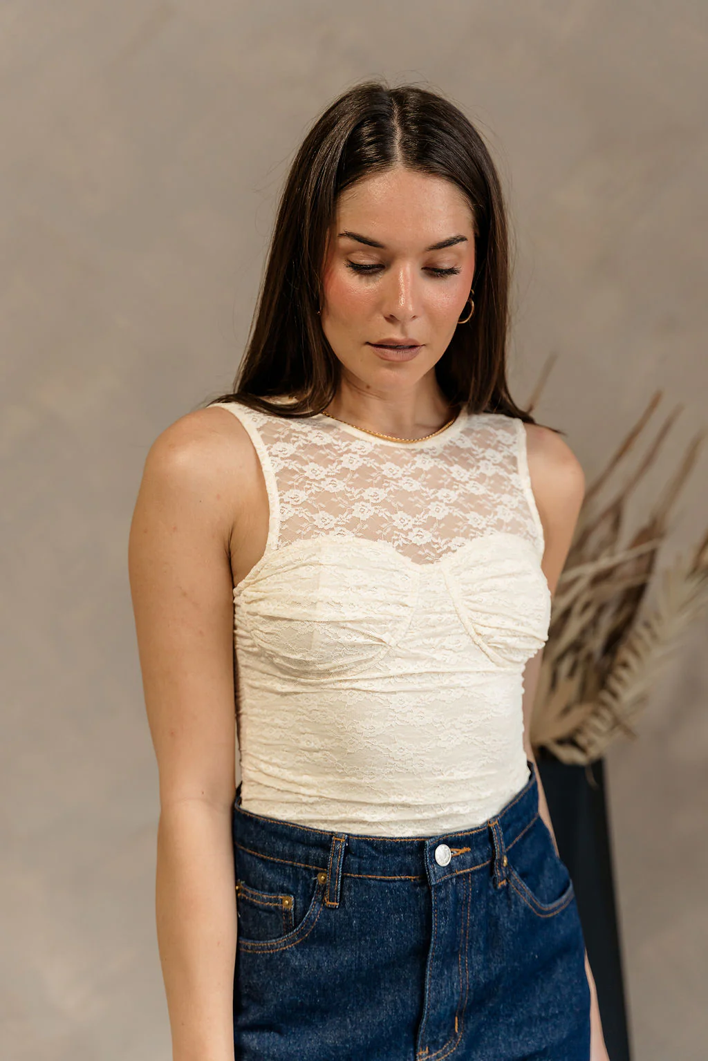 Regina Cream Lace Ruched Sleeveless Bodysuit - Image 11
