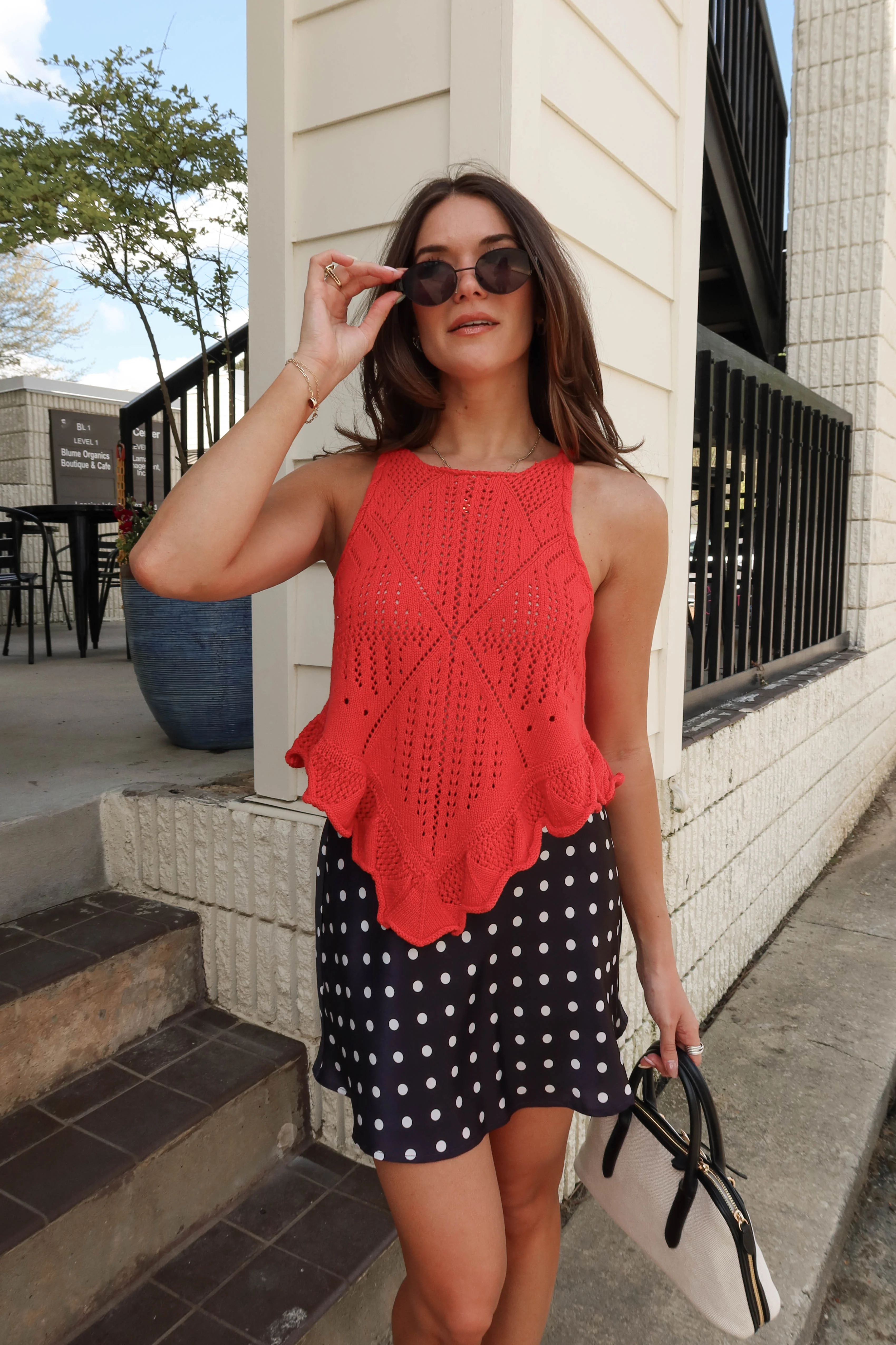 Reign Red Open Knit Flare Tank