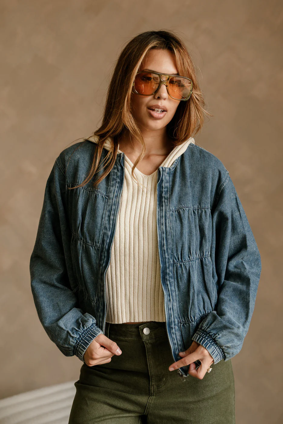 Reina Washed Denim Balloon Jacket