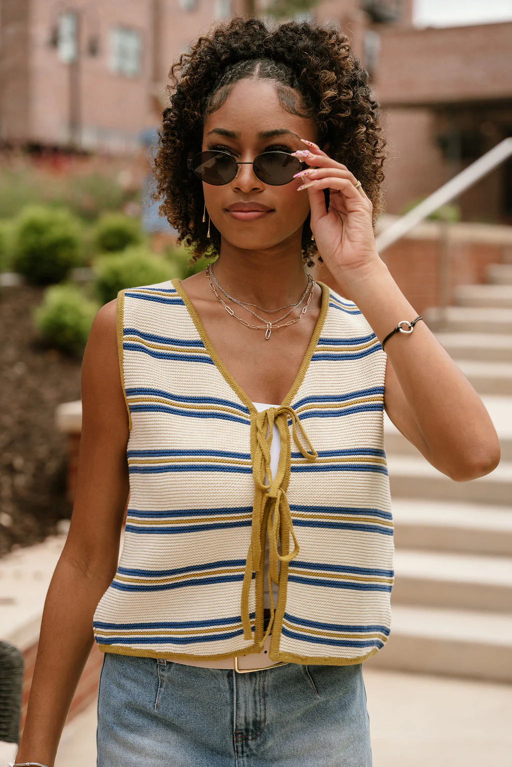 Remi Cream Multi Striped Tie-Front Vest - Image 3