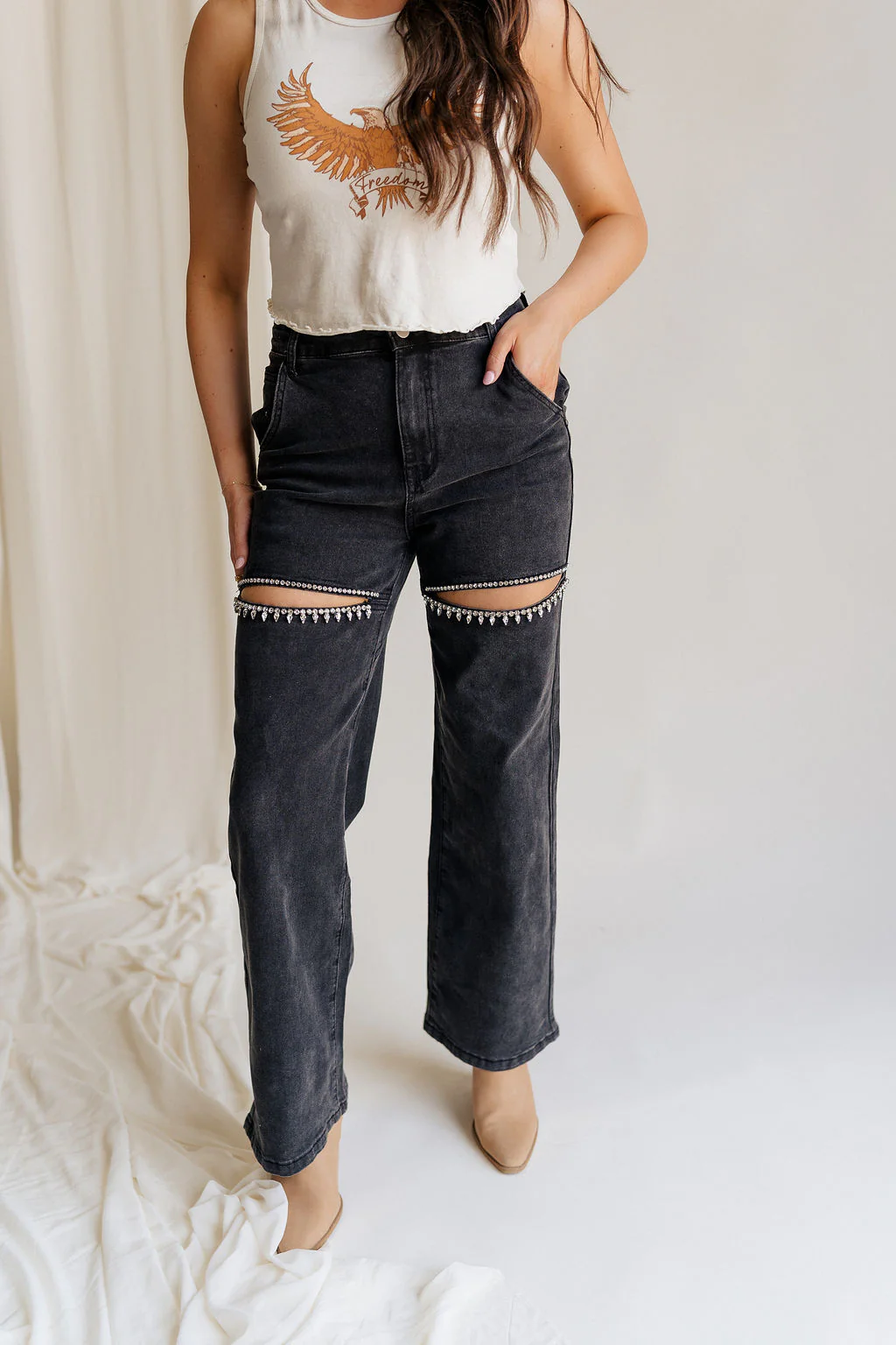 Remi Rhinestone Slit Black Jeans - Image 4
