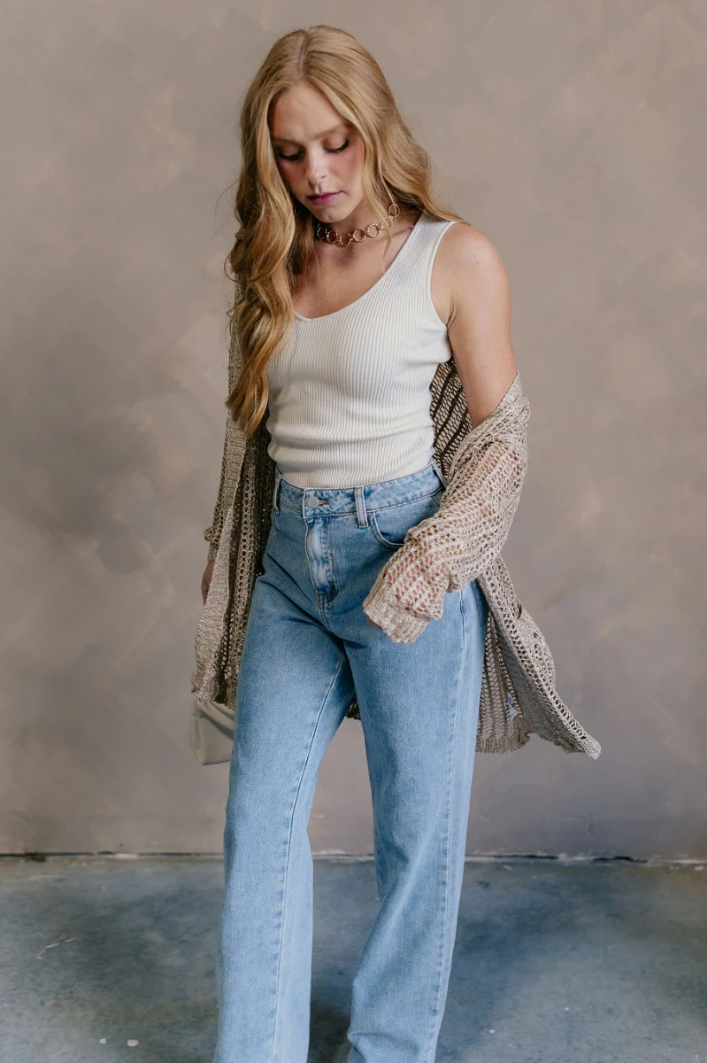 Remington Beige Crochet Knit Cardigan