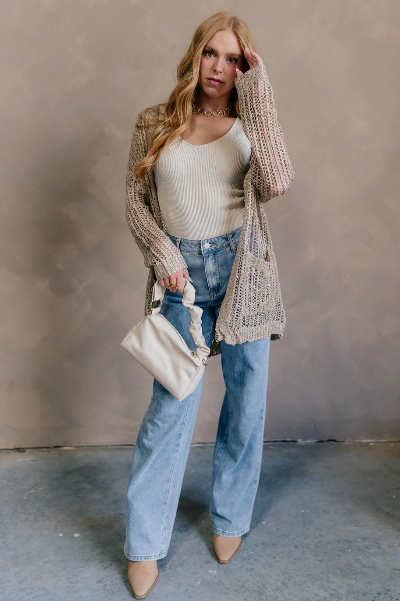 Remington Beige Crochet Knit Cardigan - Image 2