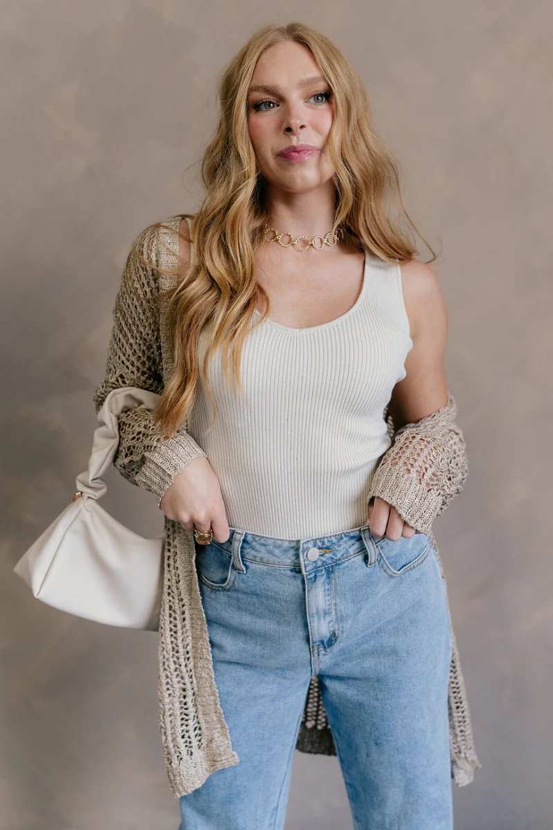 Remington Beige Crochet Knit Cardigan - Image 3