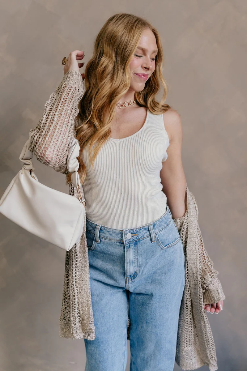 Remington Beige Crochet Knit Cardigan - Image 4