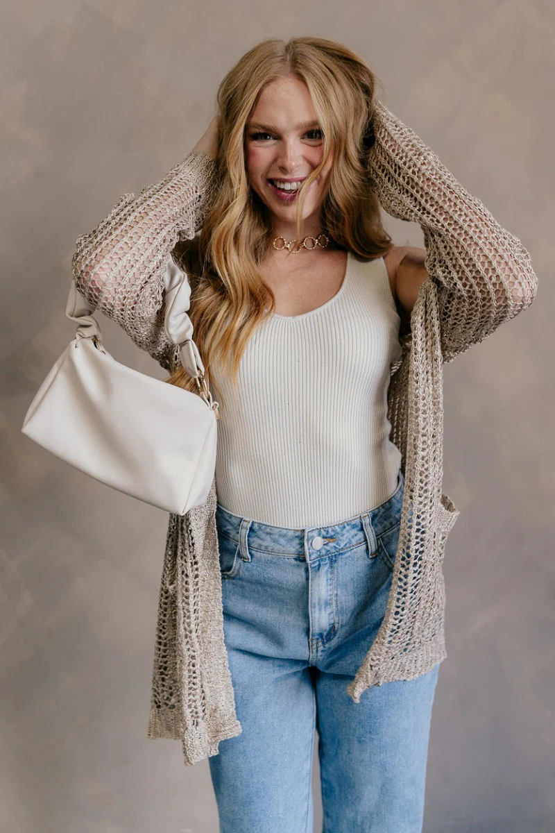 Remington Beige Crochet Knit Cardigan - Image 5