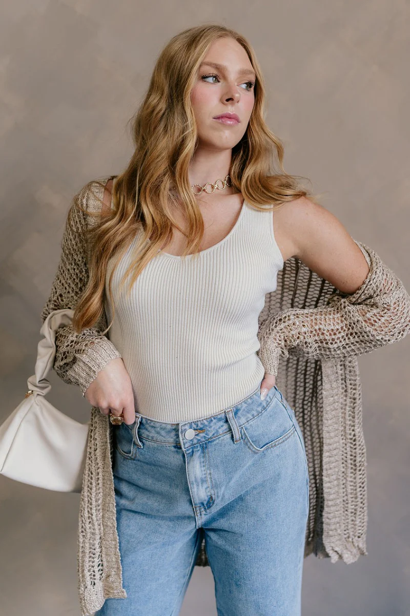 Remington Beige Crochet Knit Cardigan - Image 6