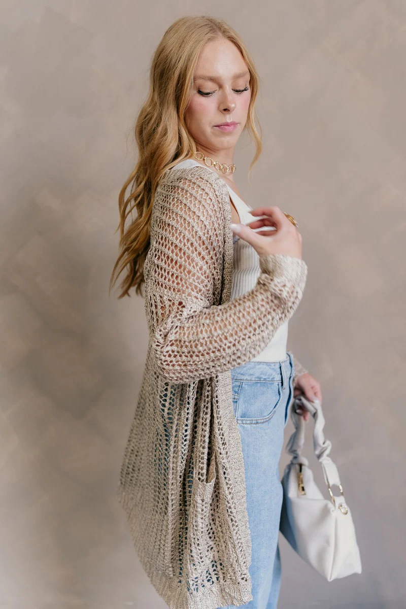 Remington Beige Crochet Knit Cardigan - Image 7