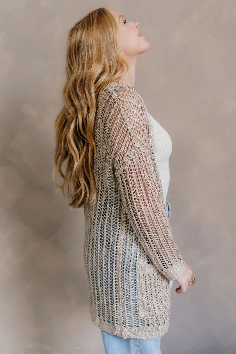 Remington Beige Crochet Knit Cardigan - Image 8