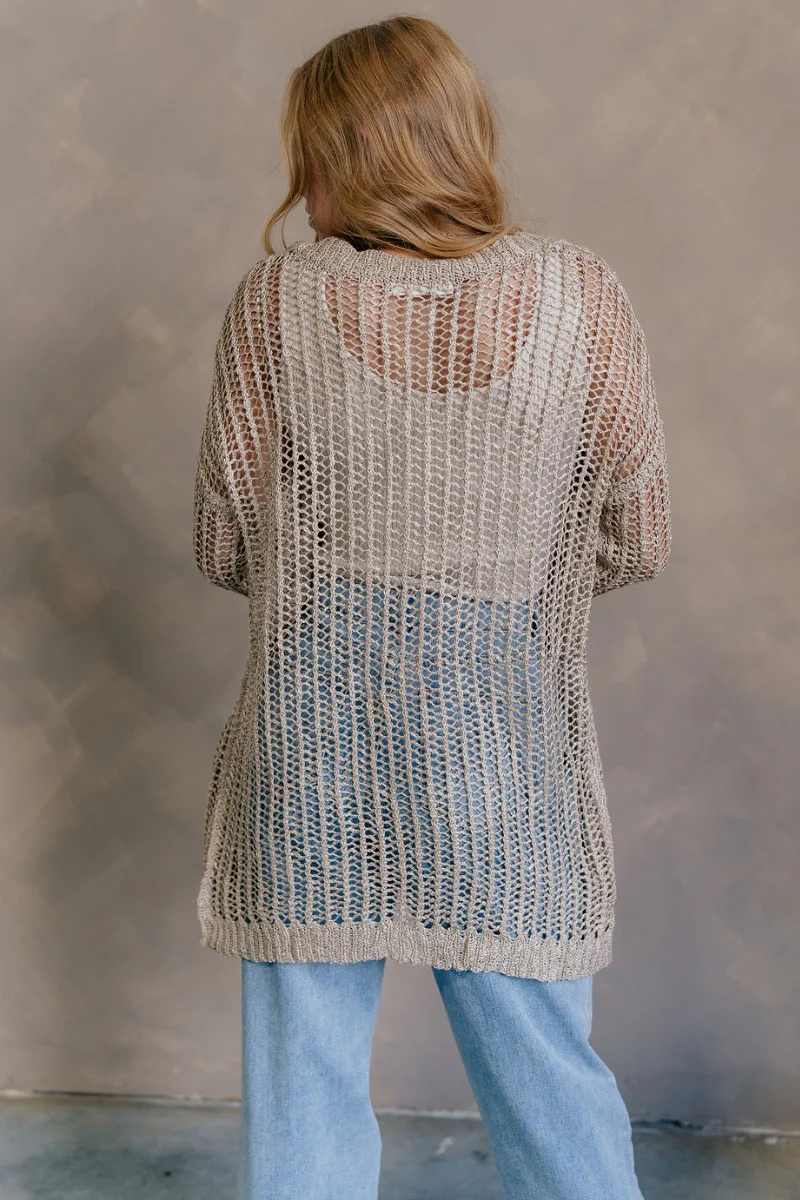 Remington Beige Crochet Knit Cardigan - Image 9