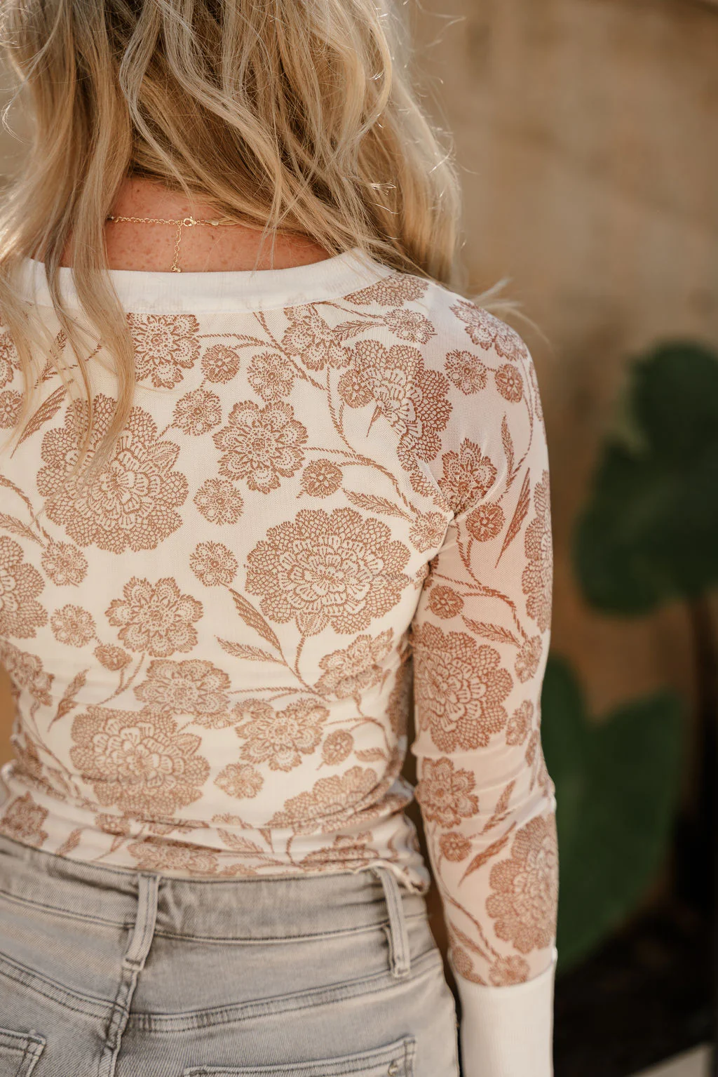 Reya Cream & Brown Mesh Floral Top - Image 4