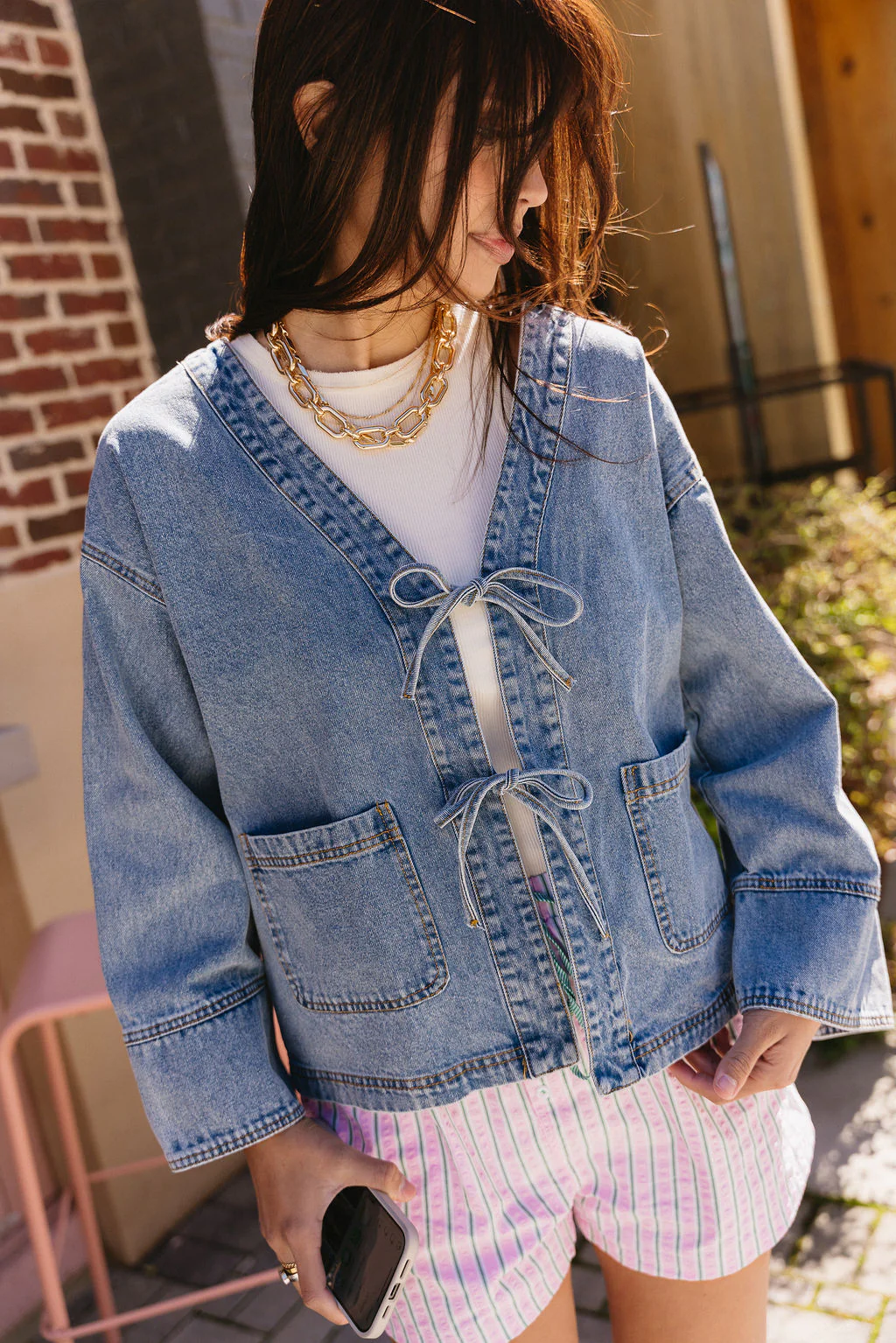 Reya Denim Tie Front Jacket - Image 3