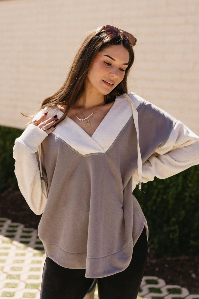 Reya Grey & Cream Color Block Sweatshirt