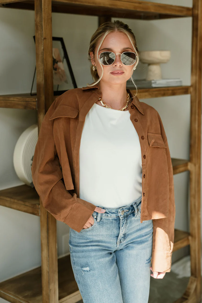 Reyna Brown Suede Cargo Jacket - Image 2