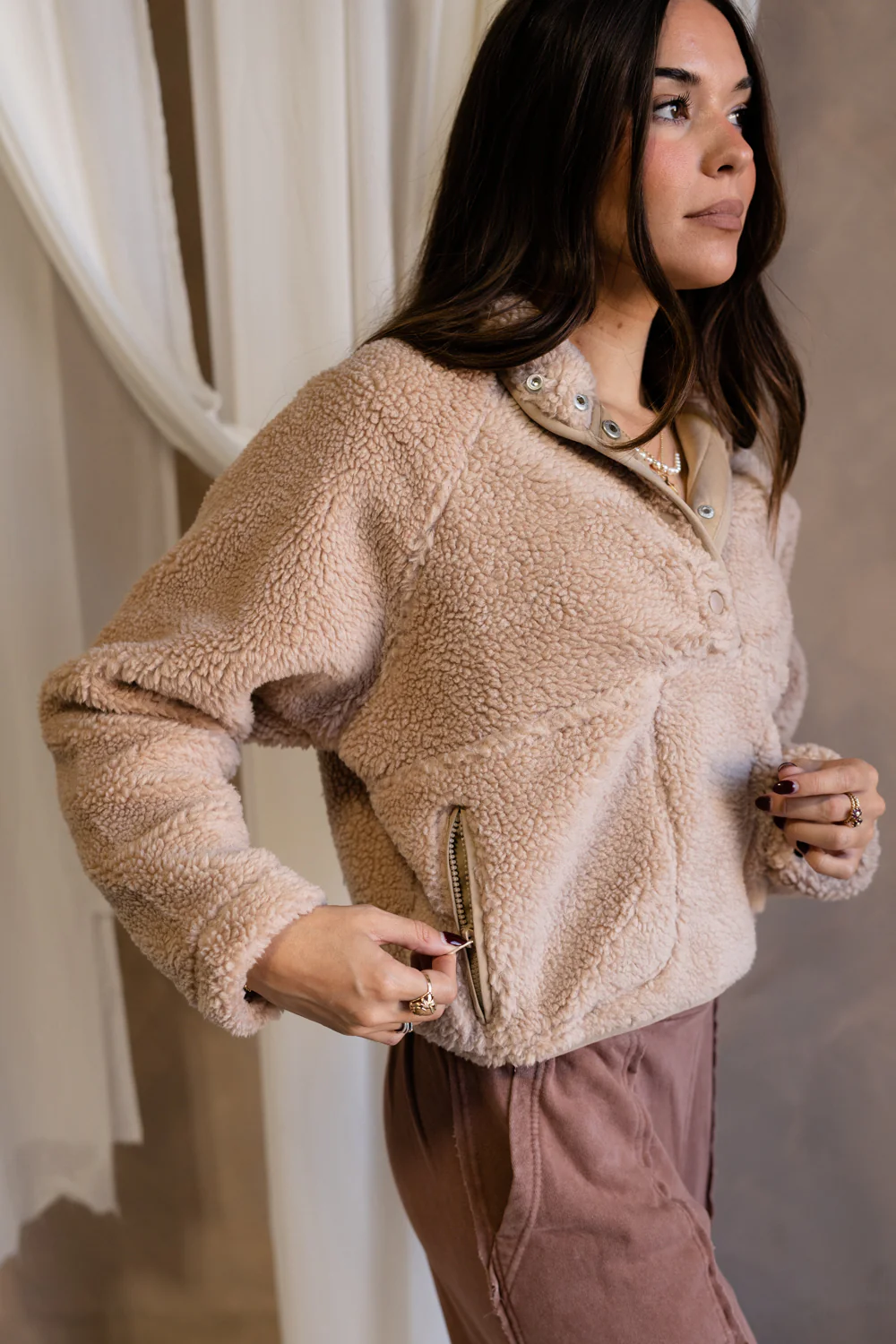Rhea Beige Sherpa Pullover - Image 3
