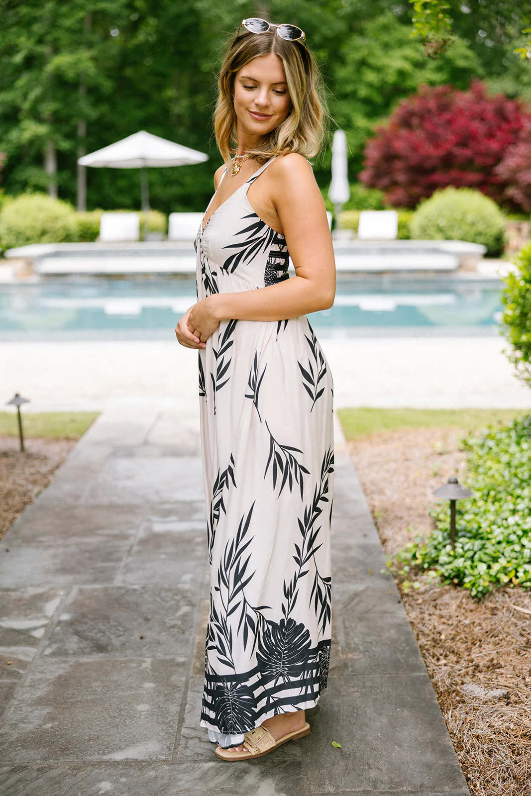 Rhea Black and Tan Palm Leaf Midi Dress - Image 3