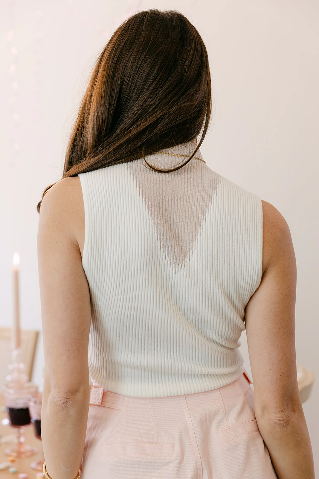 Rhea Cream Ribbed & Mesh Tank - Image 3