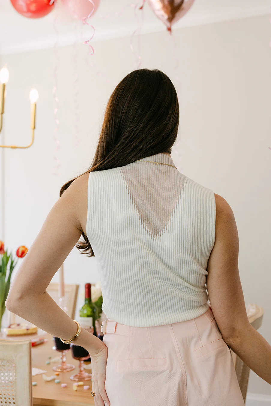 Rhea Cream Ribbed & Mesh Tank - Image 8