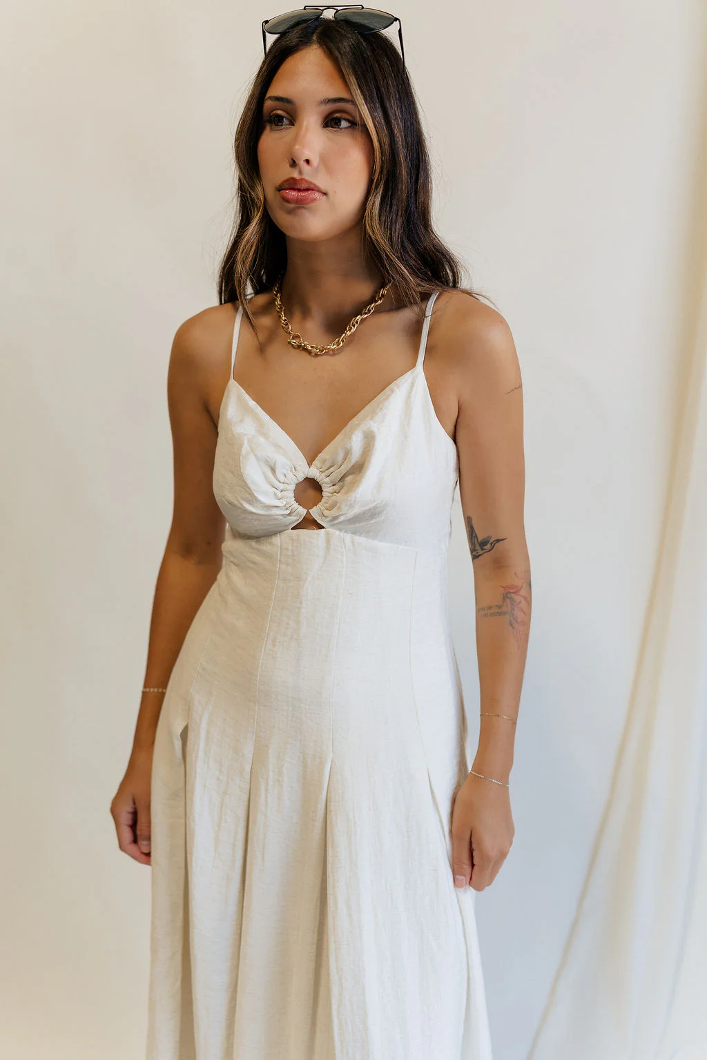 Rhea Ivory Linen Key Hole Midi Dress - Image 2